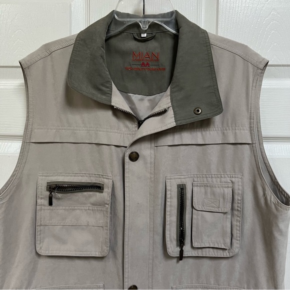 MIAN Utility Vest Mens Khaki Size 2X Pockets Full Zip - Picture 11 of 13